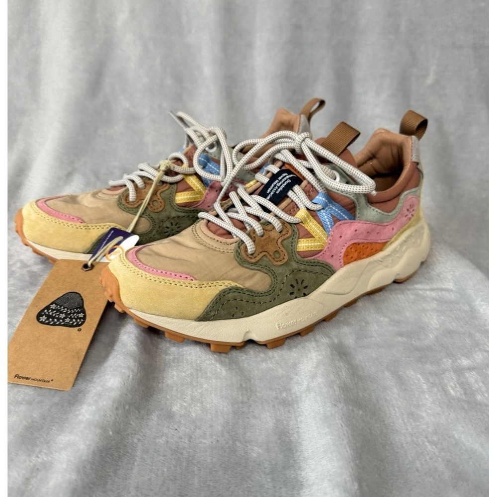 NWT size 6.5 Flower Mountain Yamano 3 Sneakers in Pink Green Yellow